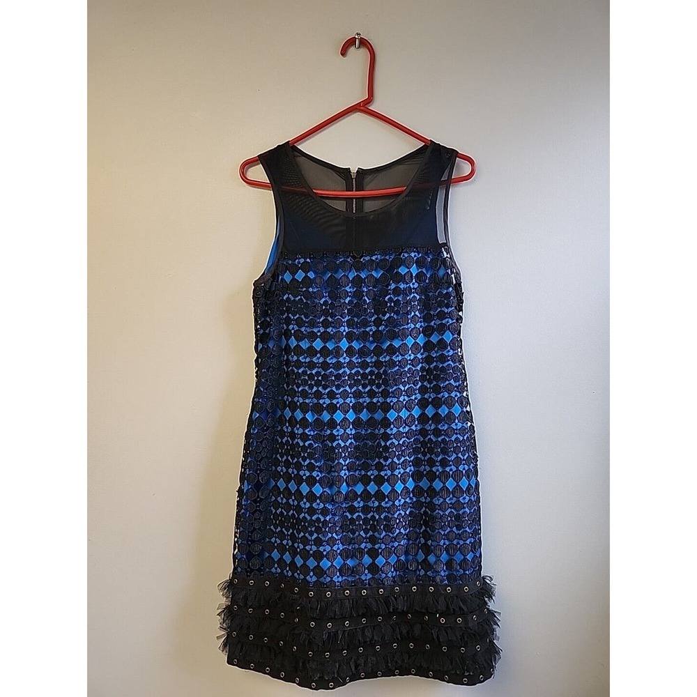 TRACY REESE Womens‎ L Blue & Black Sleeveless Party Cocktail Sheath Dress